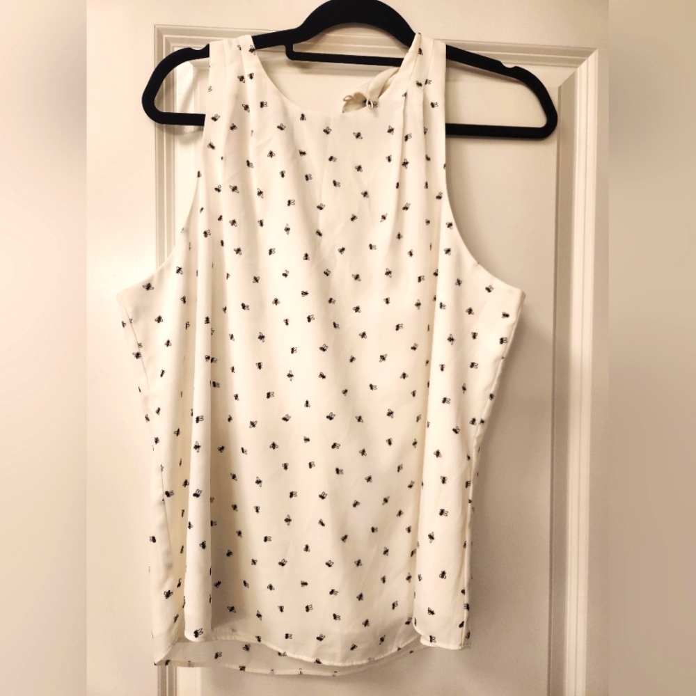 NWOT BANANA REPUBLIC White Sleeveless Blouse with Bug Pattern